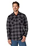 Wrangler mens Long Sleeve Plaid Fleece Jacket Button Down Shirt, Gray Buffalo Plaid, Large US