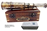 DOLLOND London 1920 Marine Collectible Décor Nautical Spyglass Antique Mounted Solid Brass 15 Inch Pirate Telescope with Wooden and Branded corrugate Box.