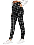 SweatyRocks Women's Casual High Waist Skinny Leggings Stretchy Work Pants Plaid Black Medium