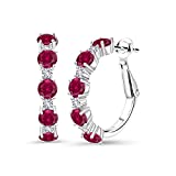 Gem Stone King 925 Sterling Silver Red Created Ruby and White Created Sapphire Women Hoop Earrings (2.82 Cttw Round Cut 1 Inch Diameter)