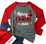 Merry Christmas Tee Shirts Women Christmas Tee Shirts Tops Letter Print Long Sleeve Raglan Baseball Tee Shirts Gray