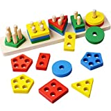 Wooden Sorting & Stacking Toy Montessori Toys for Boys and Girls,Color Recognition Shape Sorter Toy for Toddlers,Wooden Educational Toys, Learning Puzzles Gift for Kids