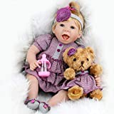 Aori Reborn Baby Doll 22 Inch Handmade Realistic Laughing Baby Doll with Teddy Bear Set for Girls Children