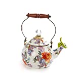 MacKenzie-Childs Flower Market Enamel Whistling Tea Kettle, Decorative Tea Kettle, White