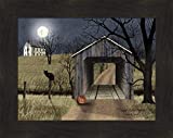 Home Cabin Décor 'Sleepy Hollow Bridge' by Billy Jacobs 16x20 Full Moon Covered Bridge Black Cat Jack-O'-Lantern Pumpkin Night Framed Art Print Picture