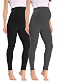 V VOCNI Women's Maternity Leggings Comfortable Maternity Cotton Leggings Full Ankle Length Pregnancy Black+Grey,US M/Tag 2XL