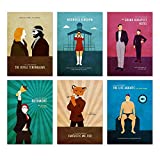 Wes Anderson Minimalist Movie Poster Set, Rushmore, The Grand Budapest Hotel, The Royal Tenenbaums, Life Aquatic With Steve Zissou, Moonrise Kingdom, Fantastic Mr. Fox, Unframed Print