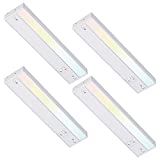 TORCHSTAR LED Under Cabinet Task Lighting 3CCT, 12 Inch 8W, Hardwired & Plug-in, Dimmable & Linkable, 3 Color Selectable - 3000K/4000K/5000K, 120V 480LM, ETL Listed, White Aluminum Housing, Pack of 4