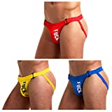 Men's Jockstrap Underwear Sexy Cotton Jock Strap Briefs (Red/Yellow/Blue, M)