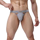 Men's Jockstraps Underwear Athletic Supporters Elastic Sexy G-Strings Thongs (Gray, Medium)