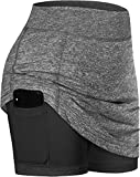 BLEVONH A-Line Skirt,Women Elastic Wide Waistband Tennis Skirts Girls Stylish Tight Functional Running Workout Skort Ladies Anytime Casual Golf Skorts (Grey, Large)