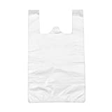 T Shirt Bags, White Plastic Bags with Handles Bulk, Bolsas De Plastico Para Negocio, Grocery Bags Retail Shopping Bags Merchandise Bags for Supermarket Restaurant, 12x20inch (100pcs)