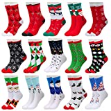 15 Pairs Women's Christmas Holiday Socks Cotton Knit Crew Xmas Socks for Girls Novelty Christmas Gifts