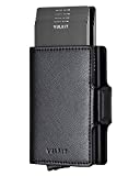 VULKIT Credit Card Holder RFID Blocking Leather Automatic Pop Up Wallet Magnetic Wallet Double Card Case for Men and Women Cross Black