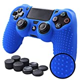 PS4 Controller Grips,Pandaren Studded Anti-Slip Silicone Cover Skin Set Compatible for PS4 /Slim/PRO Controller(Blue Controller Skin x 1 + FPS PRO Thumb Grips x 8)