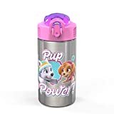 Zak Designs Paw Patrol Skye - Stainless Steel Water Bottle with One Hand Operation Action Lid and Built-in Carrying Loop, Kids Water Bottle with Straw Spout is Perfect for Kids (15.5 oz, BPA-Free)