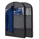 Plixio Gusseted Garment Bags Suit Bag for Travel and Clothing Storage of Dresses, Dress Shirts, Coats— Includes Zipper Pockets and Large Transparent Window (2 Pack: 43" x 24" x 3.4")