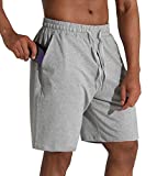 THE GYM PEOPLE Men's Lounge Shorts with Deep Pockets Loose-fit Cotton Jersey Shorts for Running,Workout,Training, Basketball (605 Grey, Large)