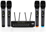 Portable UHF Wireless Microphone System - Battery Operated Four Bluetooth Cordless Microphone Set with 50 Channels Selectable Frequency, Receiver Base, AUX, for PA Karaoke DJ Party - Pyle PDWM4120