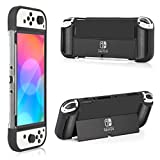 Trepcrow Protective Case for Nintendo Switch OLED Model 2021, TPU Grip and PC Protective Case Cover with Shock-Absorption Compatible with Nintendo Switch OLED Console, Black