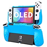 TiMOVO Switch Case Compatible with Nintendo Switch OLED Model 2021, One-Piece Anti-Scratch Protective Cover Shock-Absorption, Ergonomic Grip of Back with TPU Concave Bulge Design Fit Switch OLED, Blue
