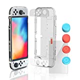 Switch OLED Hard Case, Switch OLED Protective Case Front and Back with Tempered Glass Screen Protector and Thumb Grip Caps