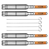 Kulem Kabob Grilling Basket - Set of 4 Heavy Duty Stainless Steel Kebab BBQ Grill Box Tool with Lockable Grid and Wood Handle - Complete with 4 Barbecue Skewers