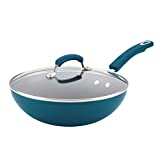 Rachael Ray Brights Nonstick Wok/Stir Fry Pan/Wok Pan with Lid - 11 Inch, Marine Blue Gradient