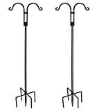 Double Shepherds Hooks for Outdoor, 2-Pack Heavy Duty Two Sided Garden Pole for Hanging Bird Feeder, Plant Baskets, Solar Light Lanterns, Garden Plant Hanger Stands with 5 Base Prongs(92 inch)