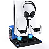 NexiGo Upgraded Vertical Stand with Cooling Fans for PS5 Disc & Digital Editions, Dual Controllers Charger, Built-in Game Storage and Headset Holder, 17 Game Rack Organizer, Black