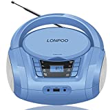 LONPOO Kids CD Player Portable Boombox Support Bluetooth/FM Radio/USB Input/AUX-in/Earphone Stereo Output (Molandi Blue)