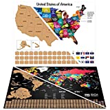 Scratch Off Map of the United States + Bonus Scratch-off World Travel Poster- Personalized USA Traveling Map For Travelers- Standard Frame Size 16'' x 20'' - Scratching US Watercolor Wall Art