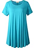 LARACE Women Short Sleeves Flare Tunic Tops for Leggings Flowy Shirt (3X, Lake Blue)