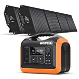 Solar Generator, OUPES Portable Power Station 1100W & 2pcs Foldable Solar Panel 100W Included, with 3x 110V/1100W(Peak 2200W) AC Outlets, Solar Power Generator for House Outdoor RV Camping