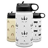 Hippypotamus Kids Water Bottle - Vacuum Insulated Stainless Steel Thermos With Straw Lid & Soft Spout For Toddlers - 14 oz (Unicorn)