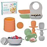Baby Led Weaning Feeding Supplies for Toddlers - UpwardBaby Baby Feeding Set - Suction Silicone Baby Bowl - Self Eating Utensils Set with Spoons, Bibs, Cups - Dishwasher-Safe Infant Food Plate Kit
