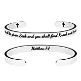 Christian Jewelry for Teens Inspirational Bracelets Bible Verse Cuff Bangle Gift for Women Carved Ask and It Shall Be Given Seek and You Shall Find Knock and It Shall Be Opened