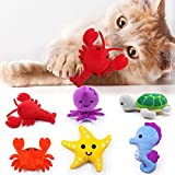 Sea Animals Catnip Toys Seafood Kitten Interactive Toys for Cat Lovers Gifts Kitty Chew Bite Kick Toys Supplies Lobster Octopus Crab Starfish Seahorse Sea Turtle Plush Catmint Pet Presents Set of 6
