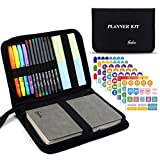 Undated Planner, 2023 Monthly & Weekly Academic Planner Kit, Feela A5 Daily Student Notebook, School Supplies with Highlighters, Note Stickers, Fineliner Pens, Lasts 1 Year, Gray