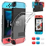 HEYSTOP Case Compatible with Nintendo Switch Dockable Clear Protective Case Cover for Nintendo Switch and Joy-Con Controller with a Nintendo Switch Screen Protector and Thumb Grip Caps