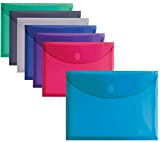 24 Plastic Envelopes, Reusable Poly Envelopes, Letter Size, Assorted Colors, Transparent, Side Loading, with 1" Gusset for Extra Capacity, Hook and Loop Closure, by Better Office Products