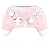 Wireless Controller for Nintendo Switch / Lite / OLED, Mytrix Wireless Pro Controllers with Wake-Up, Headphone Jack, Auto-Fire Turbo, Motion Control, Adjustable Vibration, Sakura Cherry Blossoms Pink