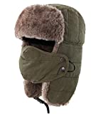 Connectyle Outdoor Trooper Trapper Hat Warm Winter Hunting Hats with Ear Flaps Mask Ushanka Hat Army Green