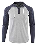 DESPLATO Men's Casual Long Sleeve Lightweight Henley Hooded Shirt Hoodie Jersey H.Gray/C.Blue S