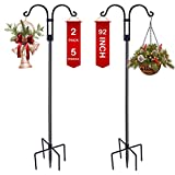 Double Shepherds Hooks for Outdoor, 2-Pack Heavy Duty Two Sided Garden Pole for Hanging Bird Feeder, Plant Baskets, Solar Light Lanterns, Garden Plant Hanger Stands with 5 Base Prongs(92 inch)