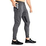 ZENWILL Mens Tapered Workout Running Pants, Jogger Training Sweatpants Slim Fit with Zip Pockets (X-Large, Dark Gray)