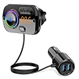 Bluetooth FM Transmitter, Bluetooth 5.0 Car FM Radio Adapter with Dual USB Ports QC3.0/2.4A,Wireless Bluetooth MP3 Music Player with 7 Colors Support Hands-Free Calls Car Kit, TF Card AUX