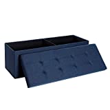 SONGMICS 43 Inches Storage Ottoman Bench, Padded Chest with Lid, Folding Seat, 120L Capacity, Hold up to 660lb, Navy Blue ULSF77IN