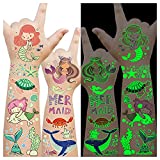 Cerlaza 300 Styles (23 Sheets) Luminous Mermaid Party Decorations Temporary Tattoos for Kids, Glow Mermaid Birthday Party Supplies Favors for Girls, Mermaid Gifts Goodie Bags Fillers