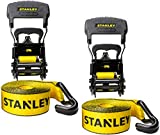 STANLEY S1007 Black/Yellow 1.5" x 16' Ratchet Tie Down Straps - Heavy Cargo Hauling (3,300 lbs Break Strength), 2 Pack